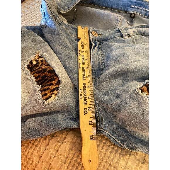 Inc denim Jeans Midrise Boyfriend Cropped Distressed w/ Tiger Print Plus 18 W - Picture 9 of 11
